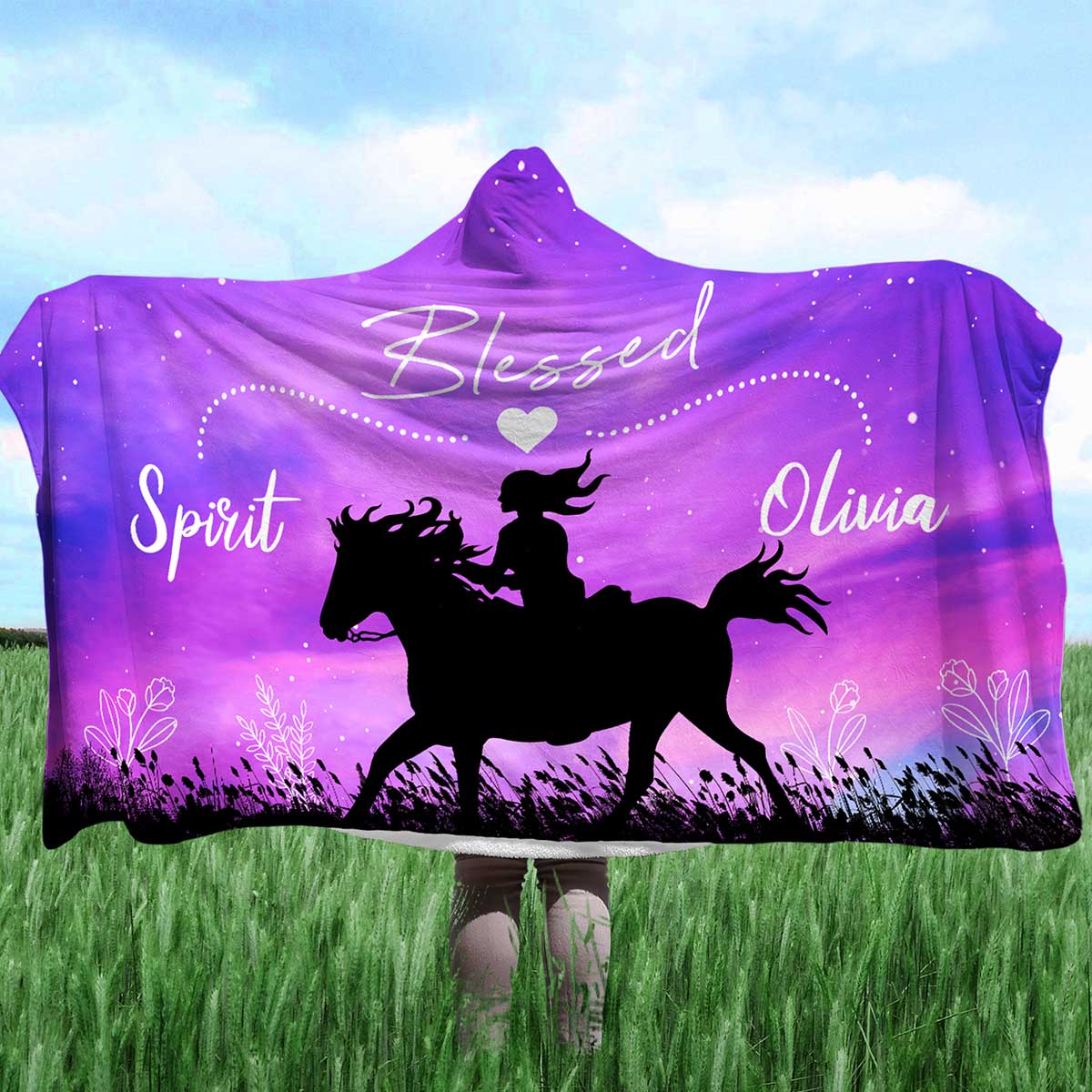 Blessed Equestrian - Custom Names Hooded Blanket