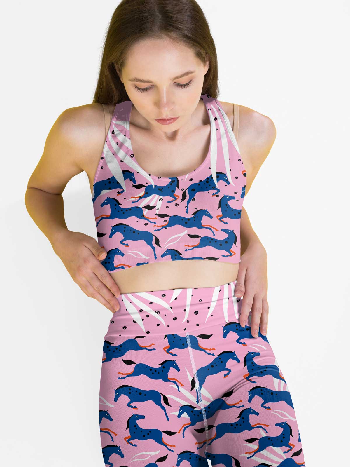 The Blue Jumping Horses Yoga Leggings