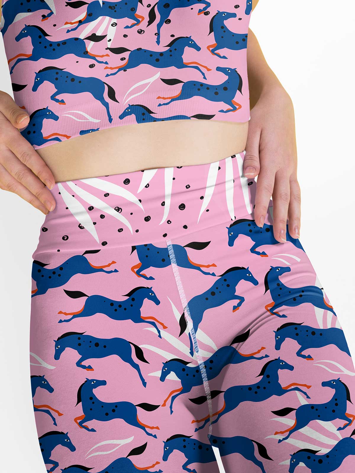 The Blue Jumping Horses Yoga Leggings