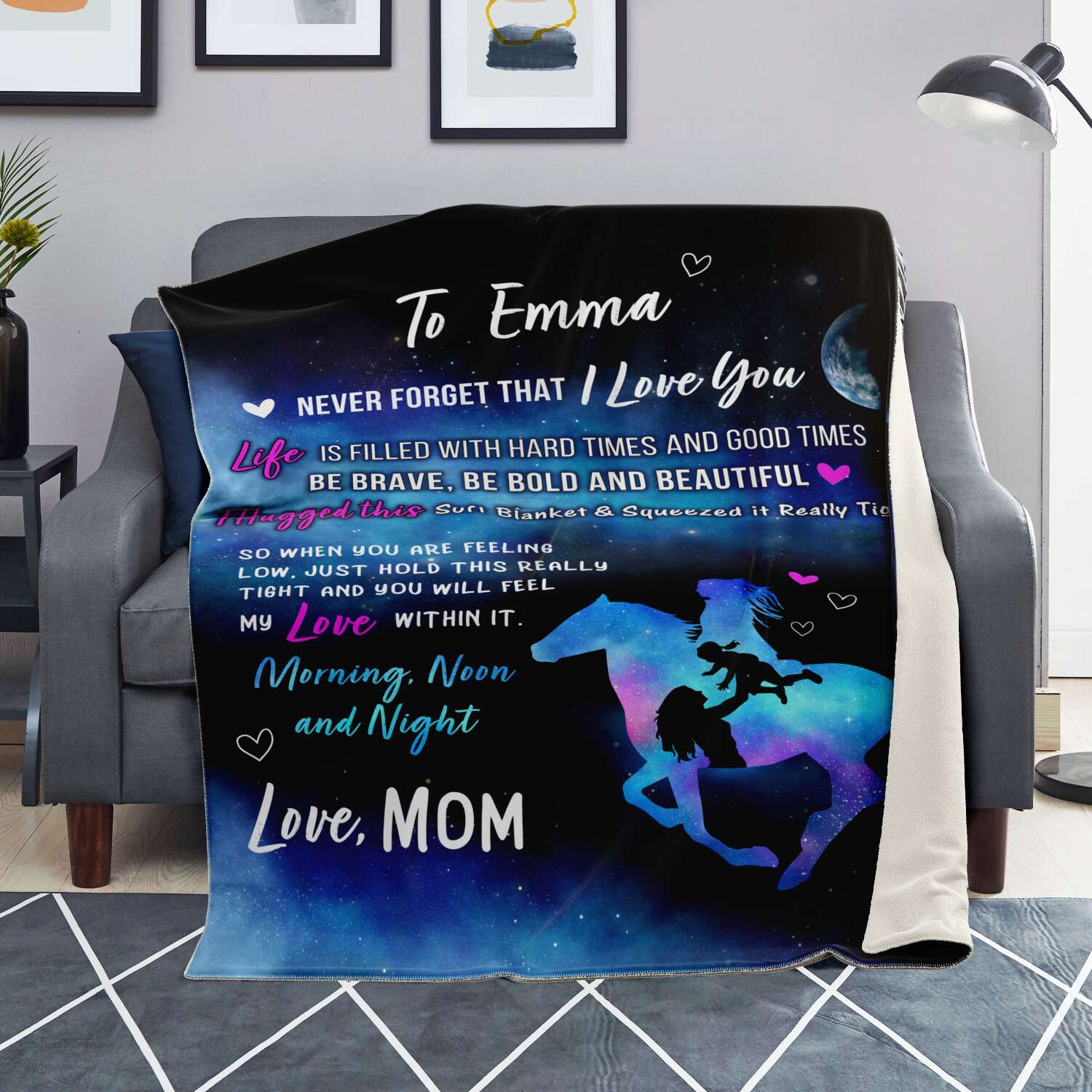 Personalized Horse Girl Premium Blanket - Galaxy Edition